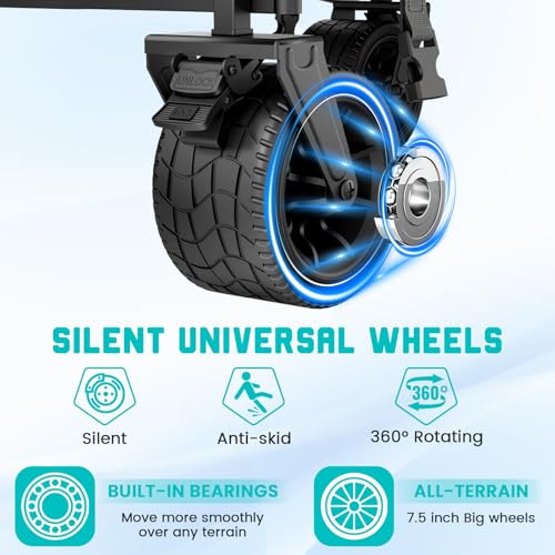 LEVELEVE Heavy Duty Folding Wagon - 2-in-1 Collapsible Cart, All-Terrain Wheels w/Brakes & Side Pockets (Azure Blue, 650lb Capacity) - color: Sky Blue, size: Large