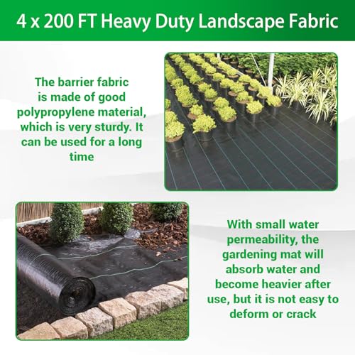 Weed Barrier Fabric Planting Cover - 4 x 200 FT Heavy Duty Landscape Fabric Ground Cover Block for Outdoor Planting - size: 4 x 200 FT