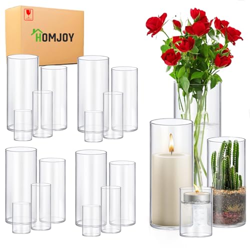 Homjoy Glass Cylinder Vase Sets 16 Pack (2.17x4, 2.56x6, 3.15x8, 3.55x10IN) - size: 16 Pack (4,6,8,10 Inch )