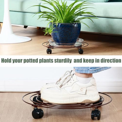 6 Packs Large Metal Plant Caddy with Wheels 12" Rolling Plant Stands Heavy-duty Wrought Iron Plant Roller Base Pot Movers Plant Saucer on Wheels Bronze - color: Bronze, size: 12 inches