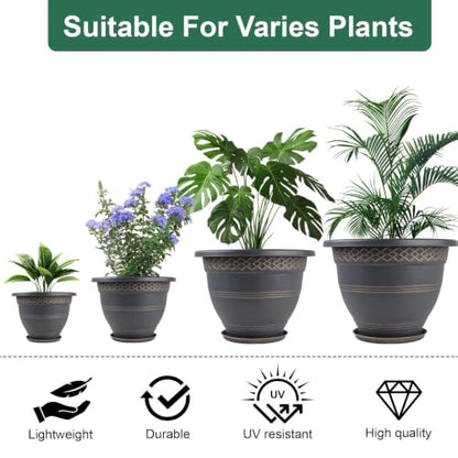 Usocik 10 Inch Plant Pots, 4 Pack, Copper Plaid - color: Copper, size: 10 Inch - 4 Pack