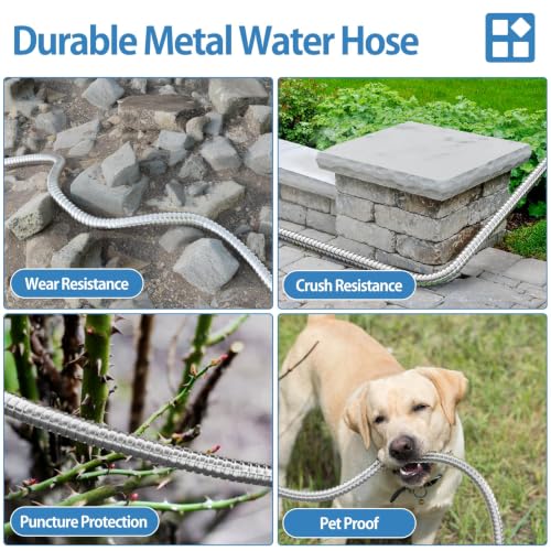 SPECILITE 25ft 304 Stainless Steel Metal Garden Hose with Rubber Grip - size: 25 ft, style: Rubber Grip