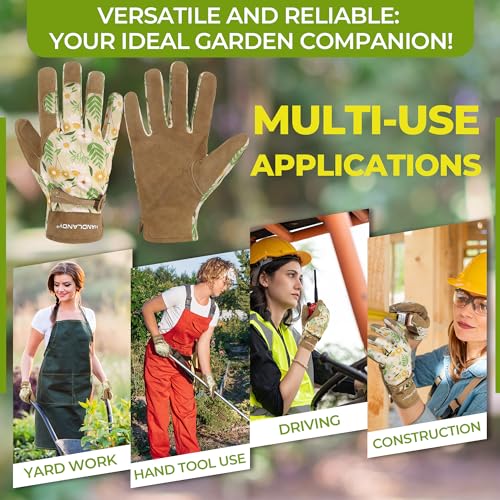 HANDLANDY Gardening Gloves for Women, Leather Garden Glove, Gardener Gift - color: Khaki, size: Medium (Pack of 1)