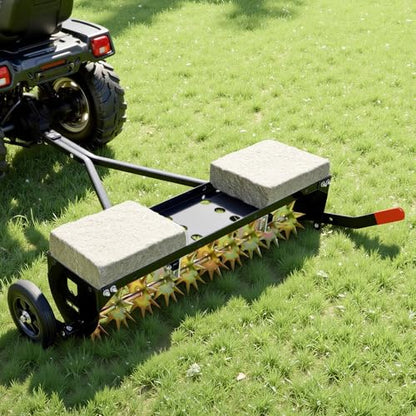 VEVOR Tow Behind Plug Aerator, 40 in Lawn Spike Aerator with Universal Hitch, 150lbs Weight Capacity, Heavy Duty & Rust-Resistant, Pull Behind Aeration Tool with Tray for Farmland & Garden Tractors - style: Spike Aerator (40in)