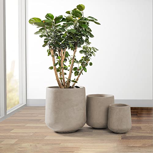 Kante Set of 3 Weathered Concrete Curved Planters 16.5" 13" 9.4" Dia - color: Weathered Concrete, size: Set of 3: 15.3" + 11.6" + 8.2" D