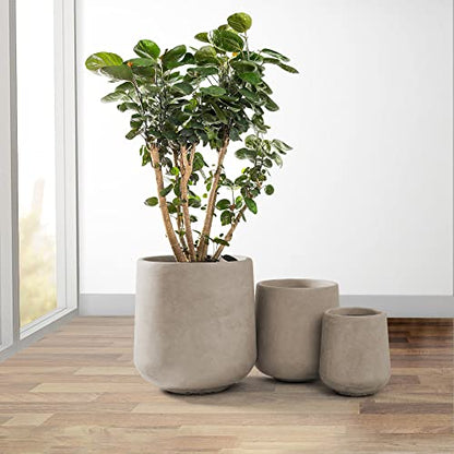 Kante Set of 3 Weathered Concrete Curved Planters 16.5" 13" 9.4" Dia - color: Weathered Concrete, size: Set of 3: 15.3" + 11.6" + 8.2" D