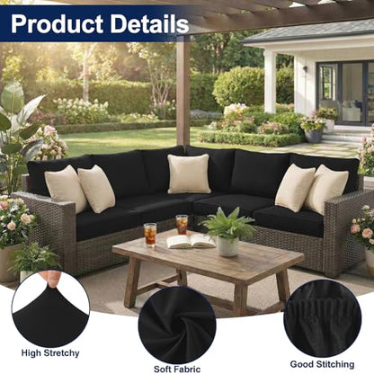 Smiry Waterproof Patio Cushion Covers, Stretch Outdoor Furniture Covers - color: Black, size: 4PCS