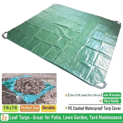 2-Pack 7x7ft Yard Garden Leaf Tarp 4 Handles Waterproof Tarps for Sandbox Cover,Lawn Debris,Yard Waste Tarp,Landscape Pruning,Leaf Hauler,Outdoor Camping Tarps,Tent Footprint,Patio Table,FirePit Cover