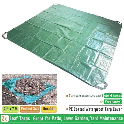 2-Pack 7x7ft Yard Garden Leaf Tarp 4 Handles Waterproof Tarps for Sandbox Cover,Lawn Debris,Yard Waste Tarp,Landscape Pruning,Leaf Hauler,Outdoor Camping Tarps,Tent Footprint,Patio Table,FirePit Cover