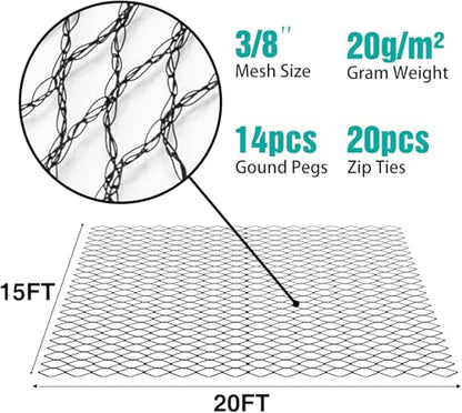 15x20FT Pond Netting for Koi Ponds,3/8" Mesh Leaf & Predator Protection Net - size: 15 × 20 ft