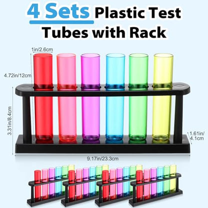 Kingdder 24 Pcs Plastic Test Tubes with Rack for Plant Propagation Station, 1.5 oz Shot Glasses Holder for Science Parties, Pouring and Storing Liquids, Hydroponic Plants Cutting Vase for Office Home