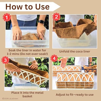LaLaGreen 36" (4 Pack, Rectangular) Coco Liners for Window Box Planter–Extra Large Trough Coconut Coir Replacement for Hanging Basket, Flower Pot, Garden Outdoor Use–Multi Sizes Multiple Sizes&Shapes - size: 36'' x 4 pack