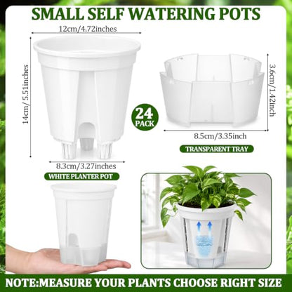 24 Pcs 4.72" Self Watering Pots for Indoor, White,Clear - color: White,clear
