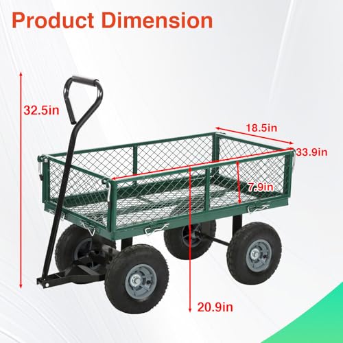 FDW | Heavy Duty Garden Cart with Wheels | Dark Green | 500lbs Capacity - color: Dark Green