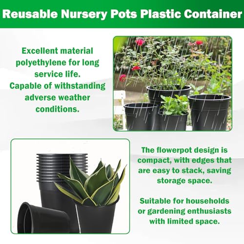 10pcs Short 3 Gallon Pots for Plants, Sturdy Plastic Planter Pots with Drainage Holes, Large Plastic Planters, Garden Planter Pots for Seedlings, Succulents - size: 10 Pcs 3 Gallon Short
