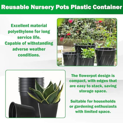 2 Gallon Nursery Pots for Plants, Sturdy Plastic Planter Pots with Drainage Holes, Pots for Seedlings, Succulents - size: 10 Pcs 2 Gallon