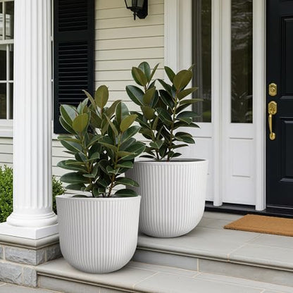 Worth Garden Plastic Round Large Planters, Set of 2 White Plant Pots - color: White, size: 2-Pack