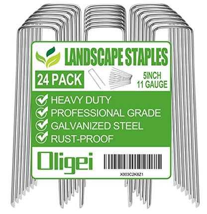 24 Pack Garden Stakes, U-Shaped Tent Stakes, Galvanized Landscape Staples, Ground Stakes, for Landscaping Securing Weed Barrier Fabric, Irrigation Tubing, Holding Fence, Tarpaulin - size: 24 Pack