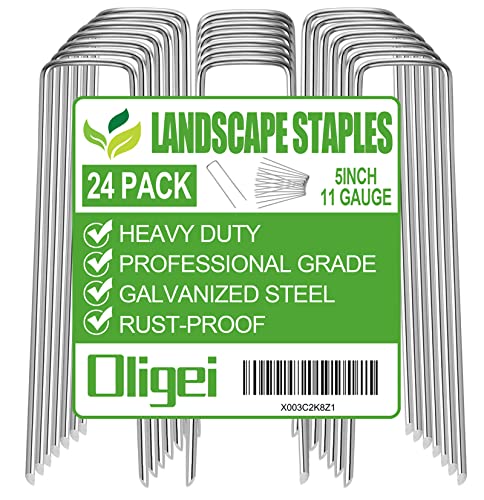 24 Pack Garden Stakes, U-Shaped Tent Stakes, Galvanized Landscape Staples, Ground Stakes, for Landscaping Securing Weed Barrier Fabric, Irrigation Tubing, Holding Fence, Tarpaulin - size: 24 Pack