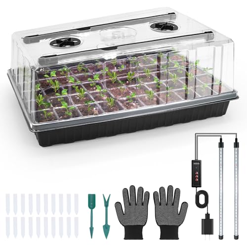 Mulctun 60-Cell Seed Starter Tray with Grow Light, Seedling Starter Trays with 4.08" Humidity Dome, Self-Watering Plant Germination Trays,Seed Starter Kit for Seeds Growing (Black) - size: 1 Pack