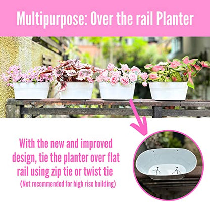 LaLaGreen Rail Planter (11.8 in, 2 Pack) White Metal Fence Deck Buckets - size: 11.8" (30 cm) x 2 Pack