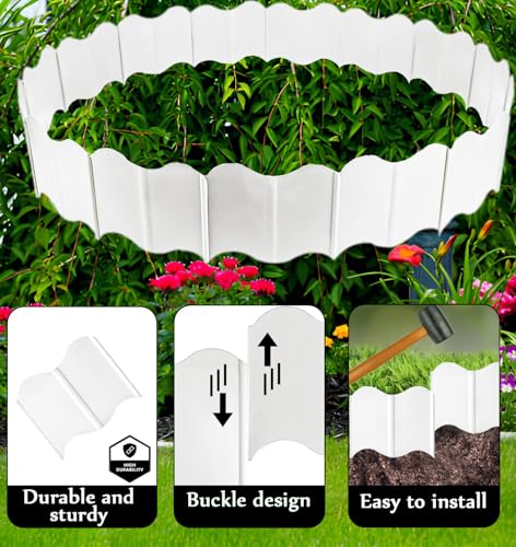 Orgrimmar Garden Edging Kit 40PCS Pound-in Interlocking White(20”x5.3”) - color: White 40PCS