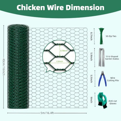 16in x 16.4ft PVC Coated Chicken Wire Mesh Fence - size: 16.4Ft x 16In