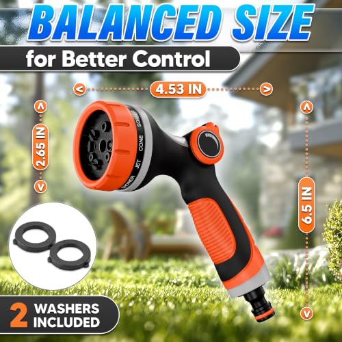 Garden Hose Nozzle, 10 Spray Patterns, Thumb Flow Control, Orange - color: Orange