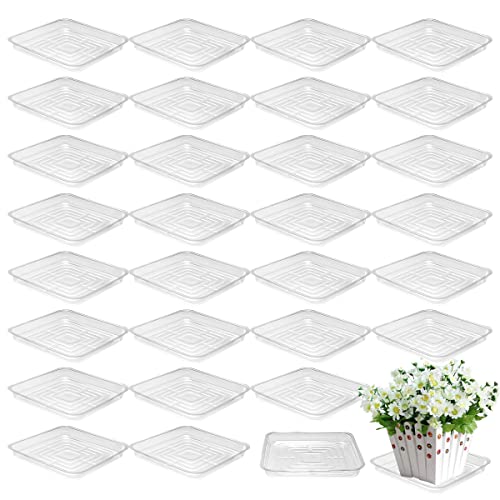 30 Pack Plant Saucers for Indoors 10 Inches Plant Trays for Pots Plastic Trays for Plants Square Plant Drip Trays for Potted Plants Flower Pot Saucers Clear Plant Plates to Catch Water, Bulk - size: 10 Inches