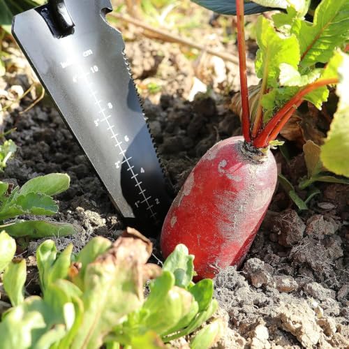 Heavy-Duty Yellow Garden Trowel. Serrated Root Cutter.