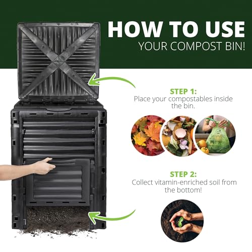Simply Bio Garden Compost Bin from BPA-Free Material - 80 Gallon (300 L) Large Outdoor Compost Bin, Easy Assembly, Lightweight, Fast Soil Creation, with Glove, Black - size: 80-Gallon