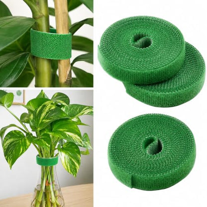Reusable Green Nylon Plant Ties, 3 Pack 5M Double-Sided Garden Tape for Support, Tomato, Vine, Vegetable Plants, Soft Tree Training Wraps with Cutter for Gardening