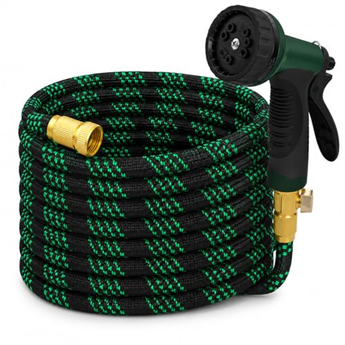 25 FT Premium Non-Expanding Garden Hose Ultra Lightweight, 25FT Watering Hose with 10 Function Nozzle, Kink & Tangle-Free, Leakproof & Pressure Resistant for Yard/Lawn/Camping (Black&Green) - color: Black&Green, size: 25FT