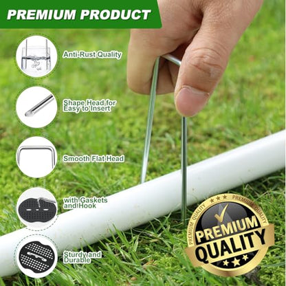 100pcs Garden Stakes Staples+100pcs Gasket, 6Inch 11 Gauge Galvanized Landscape Staples, Lawn Spikes,Heavy Duty Yard Ground Pin for Grass Weed Barrier Sod Fabric,Cover,Fence