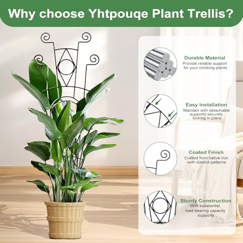 Yhtpouqe Stackable Metal Trellis for Climbing Plants Outdoor & Indoor - 4 Pack Garden Trellis for Potted Plants, Rust-Resistant Plant Support Stakes for Vines, Flowers - Sturdy Plant Trellis - size: 4 Pack