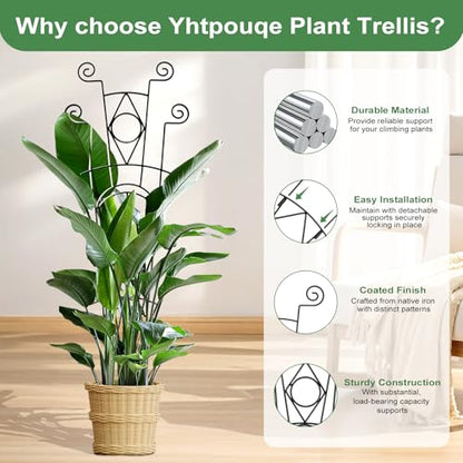 Yhtpouqe Stackable Metal Trellis for Climbing Plants Outdoor & Indoor - 4 Pack Garden Trellis for Potted Plants, Rust-Resistant Plant Support Stakes for Vines, Flowers - Sturdy Plant Trellis - size: 4 Pack