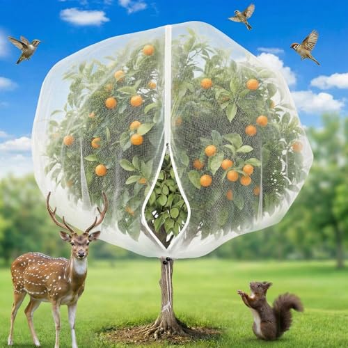 KEOHOLI 15FTx15FT Extra Large Fruit Tree Netting Reusable Durable Mesh Cover with Zipper and Drawstring for Fruit Tree Protection Cover from Birds Cicadas Squirrels and Insects - size: 15*15ft (1Pack, White)