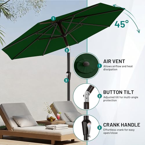 AreShark 9FT Outdoor Patio Umbrella with Tilt and Crank, Dark Green - color: Dark Green, size: 9ft