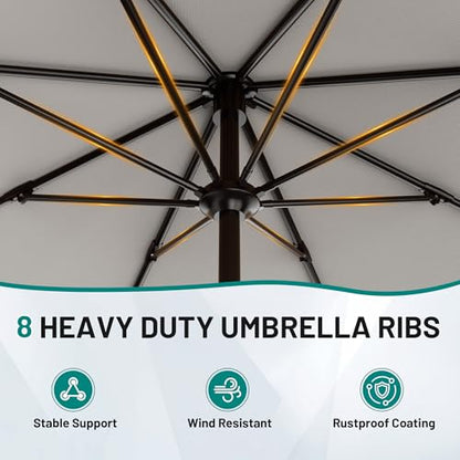 AreShark 9FT Outdoor Patio Umbrella with Tilt and Crank, Light Gray - color: Light Gray, size: 9ft