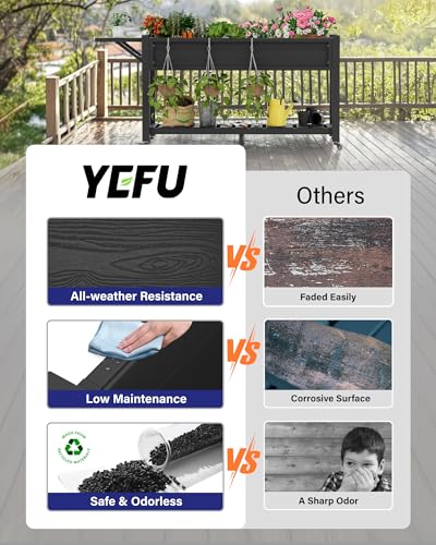 YEFU Raised Garden Bed with Legs, HIPS, Waterproof, 57x18x30in, 4pcs, Black - color: Black, size: All-in-One Rolling Planter(4PCS)