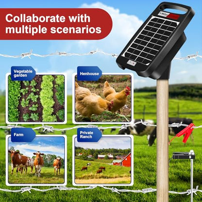 5 Miles Solar Powered Electric Fence Charger, 0.11J Portable for Livestock - size: 5M 0.11J