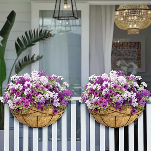 4 Pack 14 Inch Window Boxes Planters Railing Planter Box with Coco Liners Deck Railing Planter Boxes Balcony Hanging Flower Box Wall Mounted Half Round for Outdoor Plants Garden Decor - size: 14 Inch