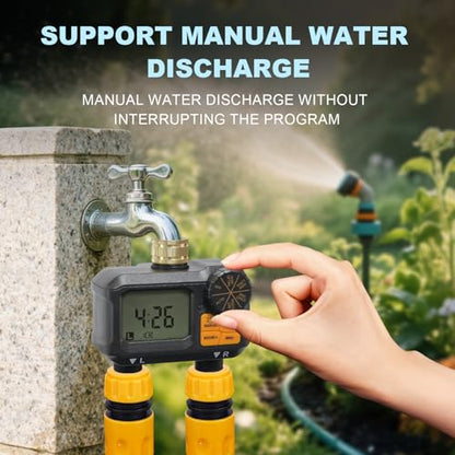 ANDOLL HOME Water Timer for Garden Hose - 2 Zone Timed Sprinkler with Rain Delay/Manual Watering/Automatic Irrigation Programmable Faucet Timer for Yard Lawn (1, Grey) (1, Black-Yellow) - color: Black-yellow