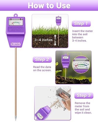 Dr.meter Soil Moisture Meter for Plants, Plant Water Gauge Test Kit - color: Purple