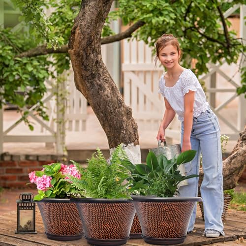 Quarut 12 Inch Pots for Plants,4 Pack Large Flower Pots with Drainage Hole - color: Diamond Pattern-brown, size: 12 inch-4 Pack