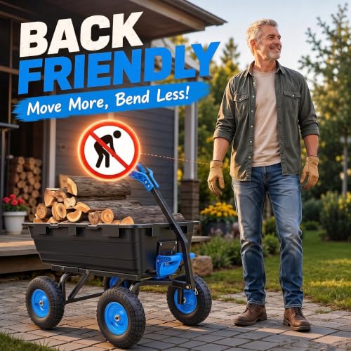 Autodaya Garden Dump Cart, Heavy Duty 1400LBS Wheelbarrow Wagon with Hitch - color: 1400|black+blue