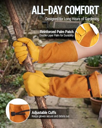 WORKPRO Gardening Gloves, Long Leather Garden Gloves for Women & Men