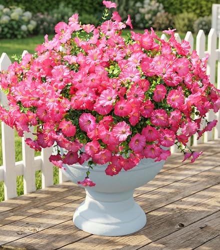 Artificial Flowers Fake Plants for Outdoors Decoration, 12 Bundles Pink Silk Morning Glory with Eucalyptus Realistic UV Resistant Faux Flowers Greenery for Outside Planter Yard Garden Home Indoor Urn - color: Gradient Pink