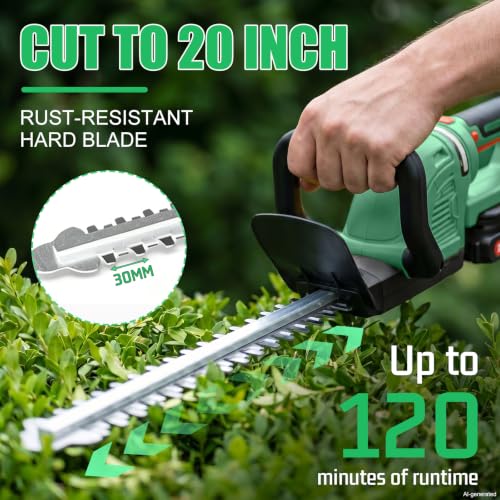 20 in Cordless Hedge Trimmer 180° Rotatable Brushless Electric Bush 12000RPM Head Bush Trimmer Handheld Electric Trimmers for Shrub Trimming, Garden (Yellow) - color: Green-1