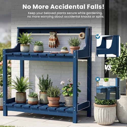 Domi 3-Tier Potting Benches for Outside, HDPE Outdoor Potting Table, Blue - color: Blue